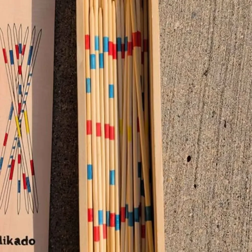 Vintage Mikado Pick Up Sticks Game Real Wood Games Complete Box Set 41 Sticks